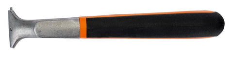 Heavy Duty Carbide Blade Scraper Tool with long lasting two inch edge, ergonomic two handed grip, side view.