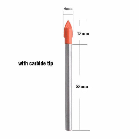 Drill bit, front view, 6mm cemented carbide masonry bit with orange tip, 55mm long