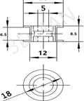 Technical diagram of Premium Aluminum GT2 6mm Wide Timing Belt Idler Pulley With 5mm Bore 20 Toothless Design dimensions
