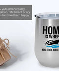 Boat Crew Silver Wine Tumbler 12oz For Dockside Sips And On Deck Fun with engraving beside gift boxes