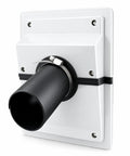 Knockout HVAC Wall Penetration Cover Kit That Slays Ugly AC Line Sets With Slick Split System Wall Sleeve Insulation Protector For Seamless Indoor Outdoor Air Conditioner Pipe Wrap And Ugly Foam Concealment In White, featuring a white two-part sleeve.