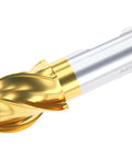 Side view of Accusize end mill with gold-coated flutes and silver shank