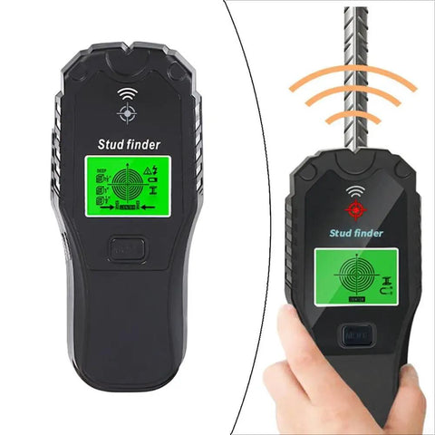 5-in-1 for stud Finder Wall Scanner for Wood Metal AC Wire Detection with Edge Finding Mode Deep Scan up to 1.5 Inch shown in hand.