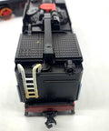 Rear view of Vintage HO Scale Steam Locomotive Model Train With Black Body And Red Wheels Green Accents 13 Inch Long Realistic Detail