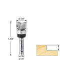 Carbide Tipped Flush Trim Plunge Router Bit With Ball Bearing Pilot For Template Routing One Half Inch Diameter One Quarter Inch Cutting Height One Quarter Inch Shank Overall Length One And Five Eighths Inches with diagram showing dimensions.