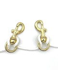Heavy Duty Brass Flagpole Snap Clips Two Piece Set With Swivel Eyelet And Secure Halyard Rope Attachment For Outdoor American Flags close-up of brass clips on white rope.
