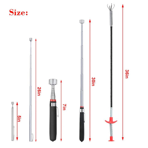 Amazon 4-pack telescoping magnet pickup tools with extendable metal rods and black handles; lengths up to 36in.