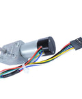 Top Tier JGY 370GB Worm Gear Motor With Encoded Output, 12V model, featuring wires for speed control in robotics projects.