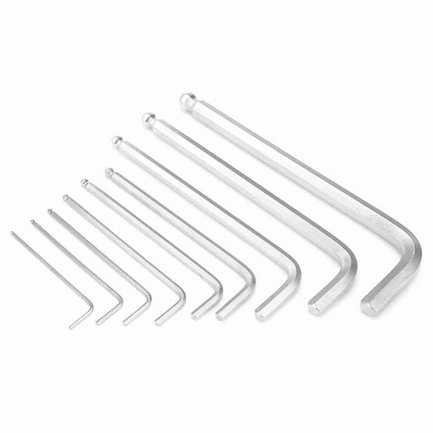 Solid Steel Ball End Hex L Wrench Set With Full 9 Piece SAE Manual Kit For Mechanics And Gears Ranging From 3/8 To 1/16 Inch Sized Perfect For All Your Heavy Duty Repair Jobs And Technical Fix Ups Any Time., 9-piece SAE ball end hex wrench set in solid steel, size range from 3/8 to 1/16 inch