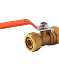 Top Shelf Heavy Duty Brass Ball Valve For Plumbing And Garden Hose Shut Off With Integrated Pressure Relief and Check Function Stops Backflow Smoothly In Kitchens And Heaters Works Like A Charm, showcasing bright orange handle and brass body.