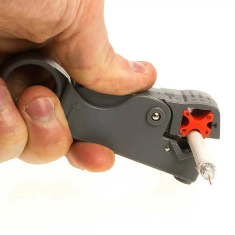 Rotary Coax Cable Stripper Cutter Tool For RG6 RG59 RG58 Quad And Dual Wire in use stripping coaxial cable