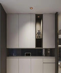 Sleek modern interior featuring Top Tier Wood Grain Recessed Downlights Led Ceiling Potlights 3Cct Selectable warm neutral cool white.