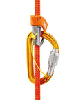 Sm'D Carabiner With TRIACT-LOCK, Lightweight D-Shape Climbing Biner in bright yellow, shown attached to an orange climbing rope