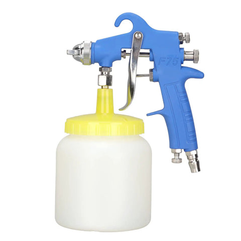 Heavy Duty Stainless Steel Paint Sprayer With 1.5 Mm Siphon Nozzle For Auto Detailing And Hot Rod Builds, blue spray gun with yellow cup.