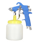 Top Rated 1.5mm Stainless Steel Air Paint Sprayer For Automotive And Industrial Varnish Coating Knockout Atomization Straight Up Reliable Operation And Quick Cleanup. F75 model with blue handle and yellow cup.