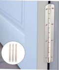 OUNONA 30-piece piano hinge set for cabinets; high-load silver hinges installed on a blue cabinet door