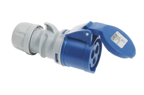 Blue Cee Industrial Power Connector 32 Amp 230 Volt Weatherproof Plug 3 Pole 6 Hole IP44 Rating with protective cap
