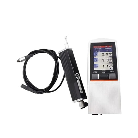Heavy Duty Plug And Play Cord For SJ-210 Surface Roughness Tester connected to gauge with display screen and probe.