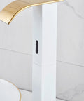 Touchless Bathroom Vessel Faucet With Motion Sensor No-Touch Hands Free Deck Mounted Water-Saving Lavatory Tap in White Gold next to sink