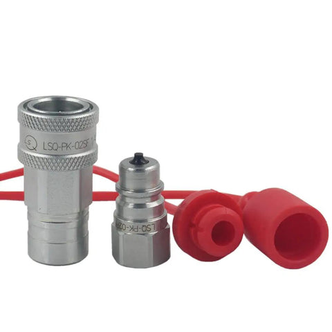 Go-To 1/4 Inch NPT Ag ISO 5675 Poppet Hydraulic Quick Connect Coupler Set With Red Dust Caps Pioneer Style, 2 Sets
