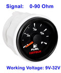 All Black 52mm Marine Fuel Gauge 0-90 Ohm Level Gauge With Smooth Sweep Needle And Stainless Bezel 2-1/16 Inch Boat Fuel Monitor Replacement For Offshore And Freshwater Use, front view