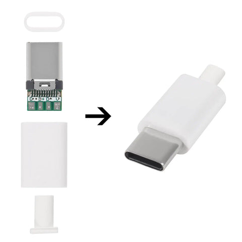 USB 3.1 Type C 24-Pin Male Plug Socket Receptacle For Soldering Wires And Cables assembled and disassembled view