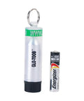 AAA Battery Powered Waterproof Emergency Dive Light Green beside battery, the go-to outdoor beacon for camping and roadside crises.