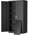 Tough Black Locking Metal Storage Cabinet With Doors, 72 Inch Tall, adjustable shelves visible, steel locker for garage use