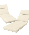 Outdoor Chaise Lounge Cushions 72 Inch By 21 Inch By 3 Inch Four Section Folding Design with Ties, Beige, Two Pack