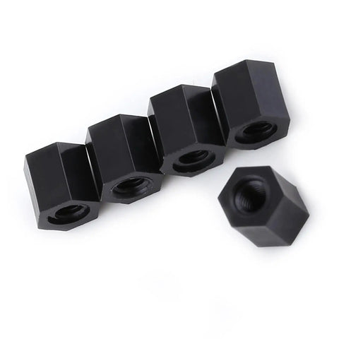 Premium Black M3 Female To Female Hex Threaded Standoff Spacers 100 Pcs PA66 Nylon for PCB assembly showing black nylon standoffs.