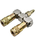 Double Swivel Air Manifold With Two Quarter Inch Steel Industrial Couplers And One Quarter Inch Steel Plug Kit in 360 Degree View