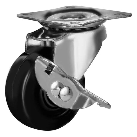 Close-up of a 12 Pack 2-Inch Swivel Casters With Brakes For Cart Or Equipment, Hard Rubber Wheels, Top Plate Mount, Metal frame