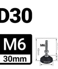 Rock Solid Universal Adjustable Machine Leveling Feet Swivel Base Articulating Legs With M5 And M6 Threads heavy duty rubber pads and dimensions.