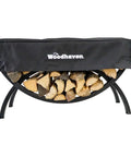 3 Foot Crescent Firewood Rack Heavy Duty Indoor Outdoor Steel Log Holder With Black Powder Coat Finish And Cover Made In USA Lifetime Structural Warranty UV Stabilized Finish And Simple Assembly