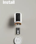 Heavy Duty Wireless Security Cam With Slick 2K Retinal Footage Badass Night Lights showing battery install components.