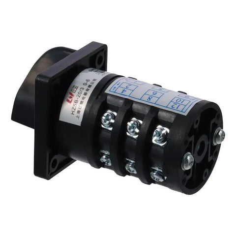 Seven Position Rotary Changeover Switch for High Current Projects, 20A at 500V, side view showing durable plastic housing
