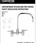 Straight Up Premium Matte White Bridge Faucet With A Solid 18 Inch Articulated Spout And Dual Handles displayed with installation instructions.
