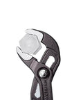 Heavy Duty 22 And A Half Inch Cobra Style Water Pump Pliers And Pipe Wrench gripping a hex nut, ultra durable metal build.