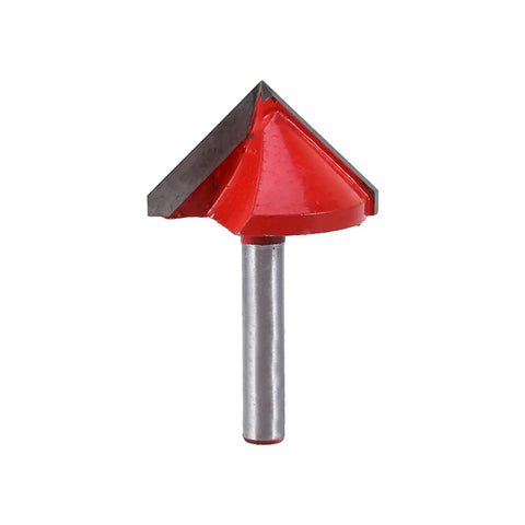 Estink V Groove Router Bit 6mm Shank Solid Alloy Double Edge Chamfer Cutter, red design for acrylic and PVC engraving.