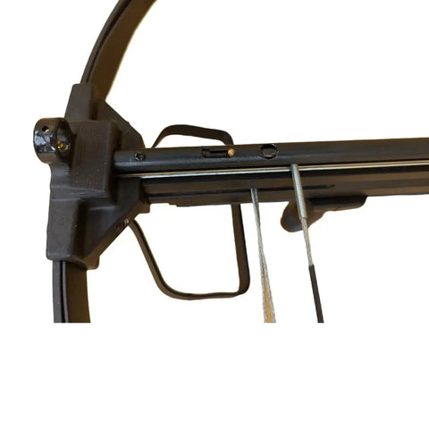 Close-up of dual rails and string of Beefy 100Lb Repeating Compound Crossbow With Steel Balls And Bolts, 30 Ball Magazine, Shoots 8Mm