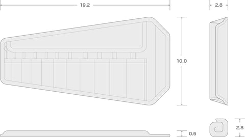 Diagram of carrying pouch for Angle Head Open End Wrench Set With Pouch, 11-Piece, Inch Sizes 1/4 to 3/4, 30/60 Degree Access for Tight Spots