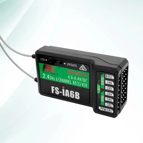 Six Channel 2.4GHz AFHDS2A Receiver With PPM Output And IBus Port Compatible With I4 I6 I6X And I10 Transmitters angled view