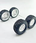 Four Pack 55mm Toy Car Wheel Set With 3mm Shaft Axles For RC Cars And DIY Model Builds Durable Rubber Tires And Plastic Cores