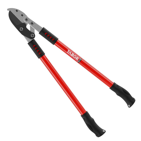 Anvil Lopper With Compound Action For Thick Branches, 19 Inch Aluminum Tree Trimmer with red handles and black grips
