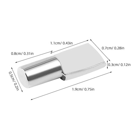 Dimensions of nickel-plated spoon shape 80 Pack 5mm Shelf Pegs Spoon Shape Iron Cabinet Pegs shown with measurements