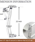 Clear Valance Clips For Horizontal Blinds 2.5 Inch Snap On Rod Holders, dimensions shown for precise fitting, durable plastic material.