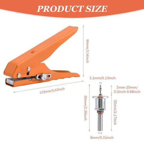 Badass Eight Mm Handheld Hole Punch And Countersink Drill Set With Smooth Adjustment Lever Rugged Iron Build dimensions and components