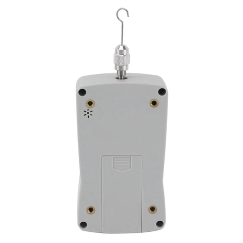 Portable Digital Force Gauge For Push And Pull Testing 1N To 10N With Built In Sensor Lightweight And Versatile Tool For Material Testing And Quality Control In Lab Or On Site, rear view with hook
