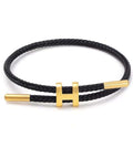 Unisex Steel Rope Bracelet With Titanium Buckle, Adjustable All Day Everyday Wear, Simple Modern Style For Him Or Her, Black 25 Cm Length