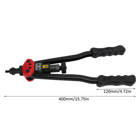 16 Inch Hand Blind Rivet Nut Setter Kit With 10 Mandrels For 110 Thread Inserts shown in full with anti slip grip handle.